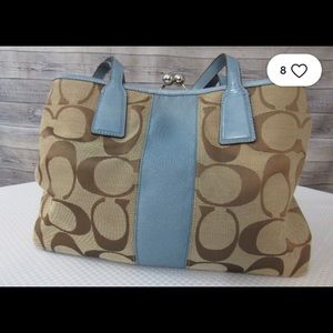 Signature Stripe Carryall Kisslock Chambray Purse